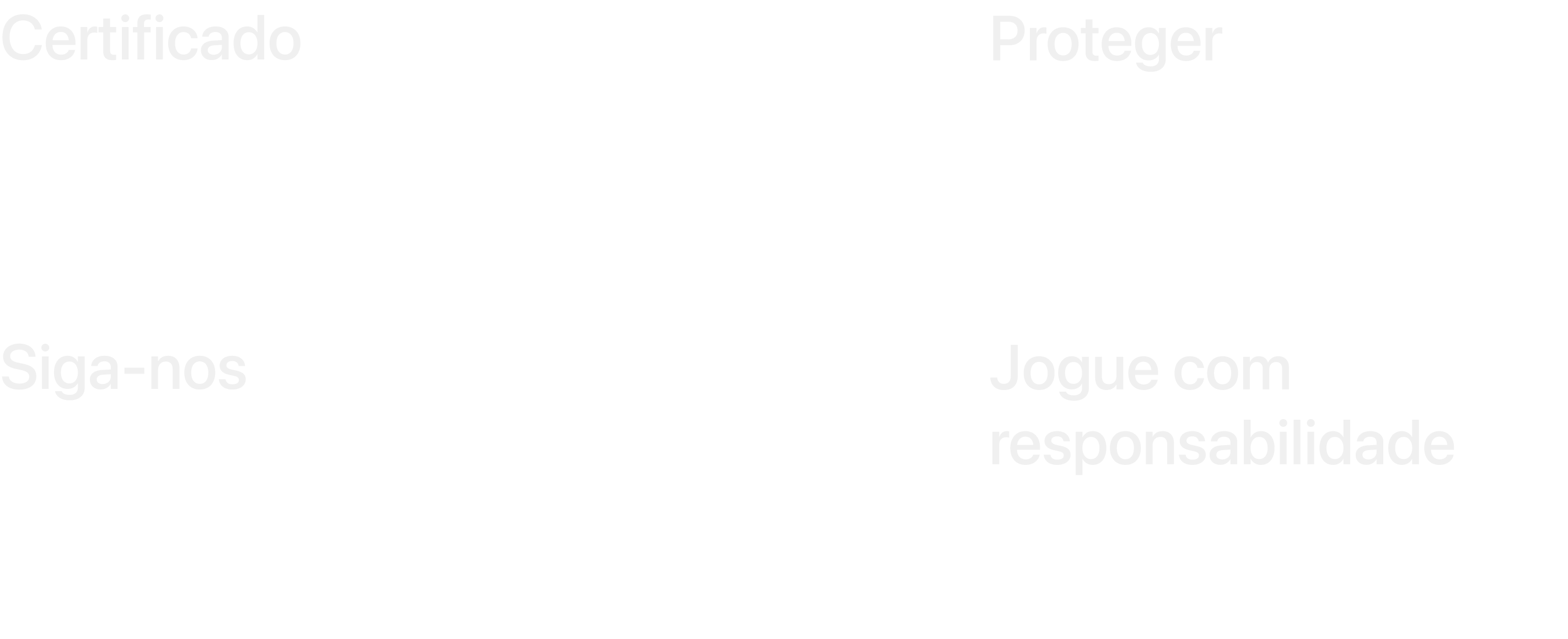 Certificado, Proteger, Siga-nos, Jogue com responsabilidade